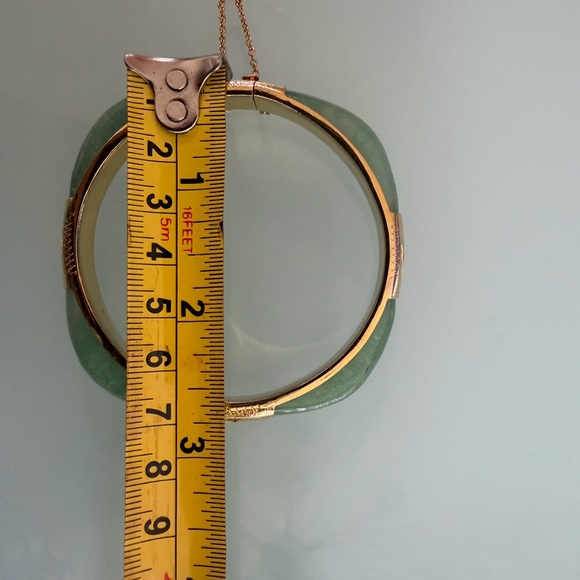 Vintage Jade Square Bangle Bracelet w/ Gold Inlay – Sterling Silver 925 - Picture 13 of 15